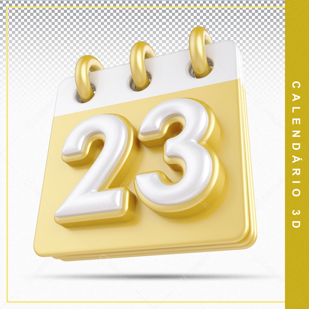 Elemento De Calendario Branco E Dourado Dia 23 Para Composição PSD