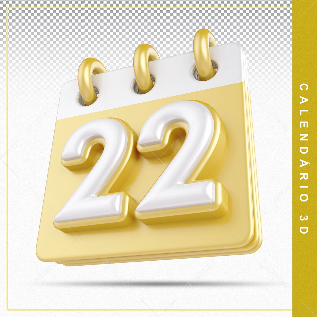 Elemento De Calendario Branco E Dourado Dia 22 Para Composição PSD