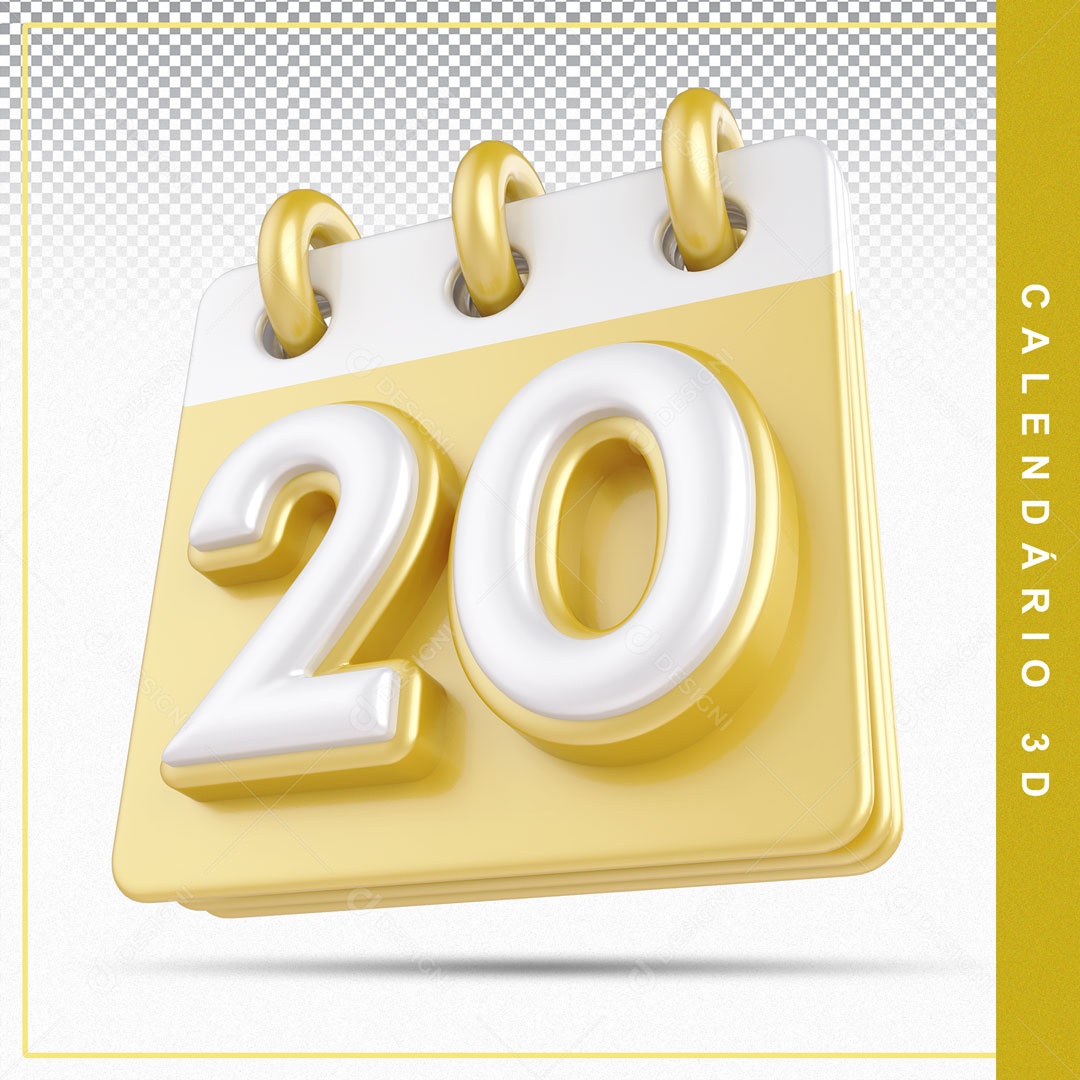 Elemento De Calendario Branco E Dourado Dia 20 Para Composição PSD