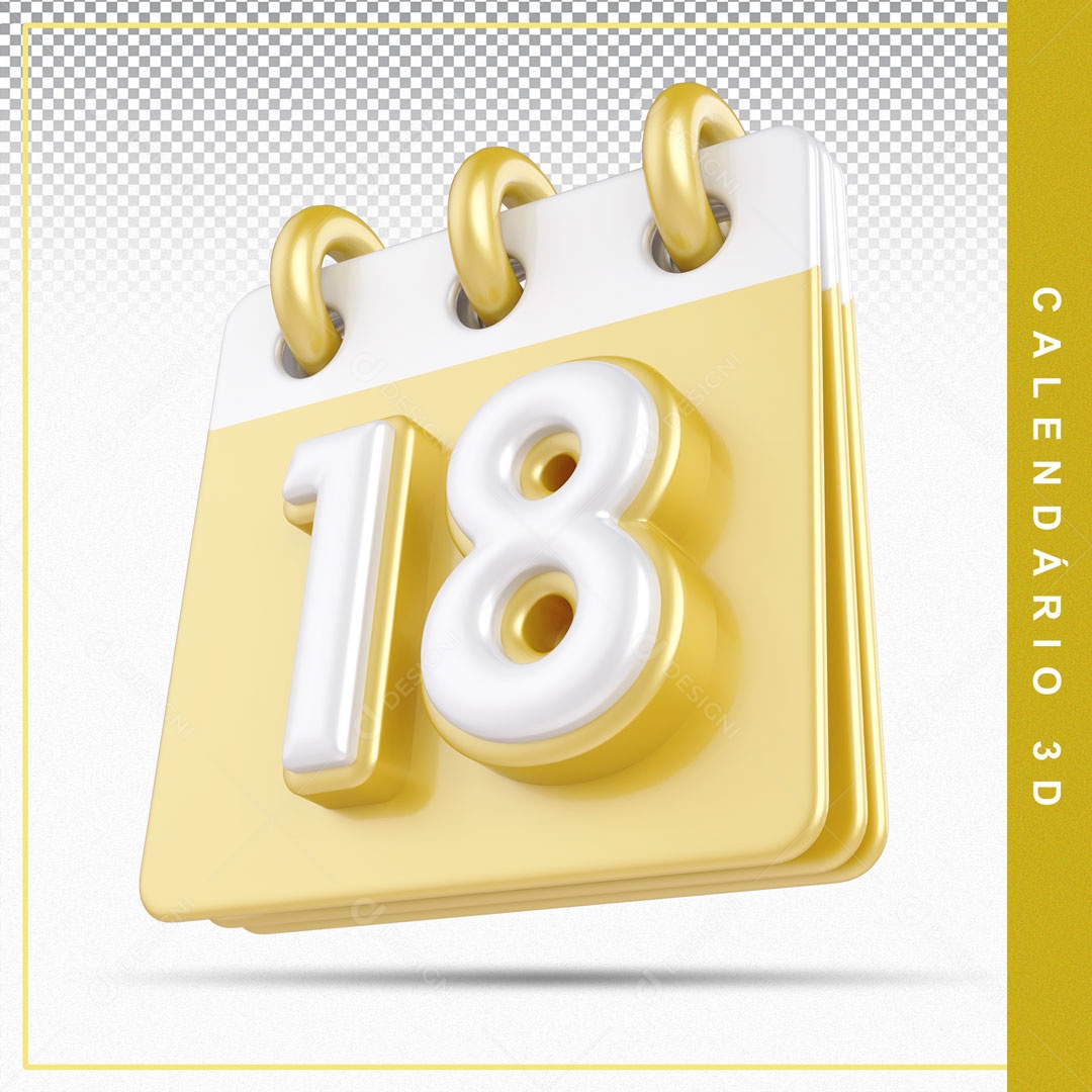 Elemento De Calendario Branco E Dourado Dia 18 Para Composição PSD