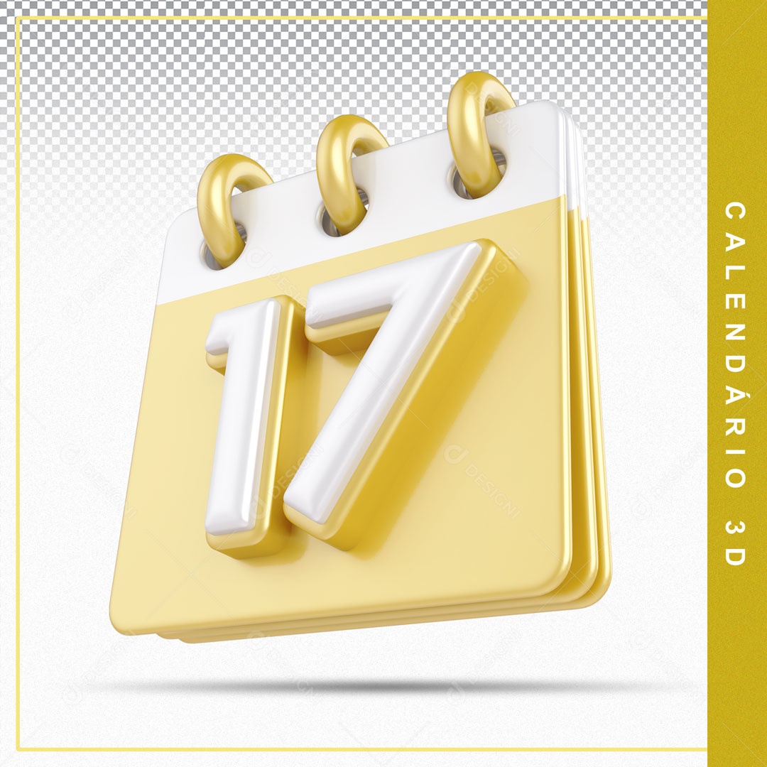 Elemento De Calendario Branco E Dourado Dia 17 Para Composição PSD