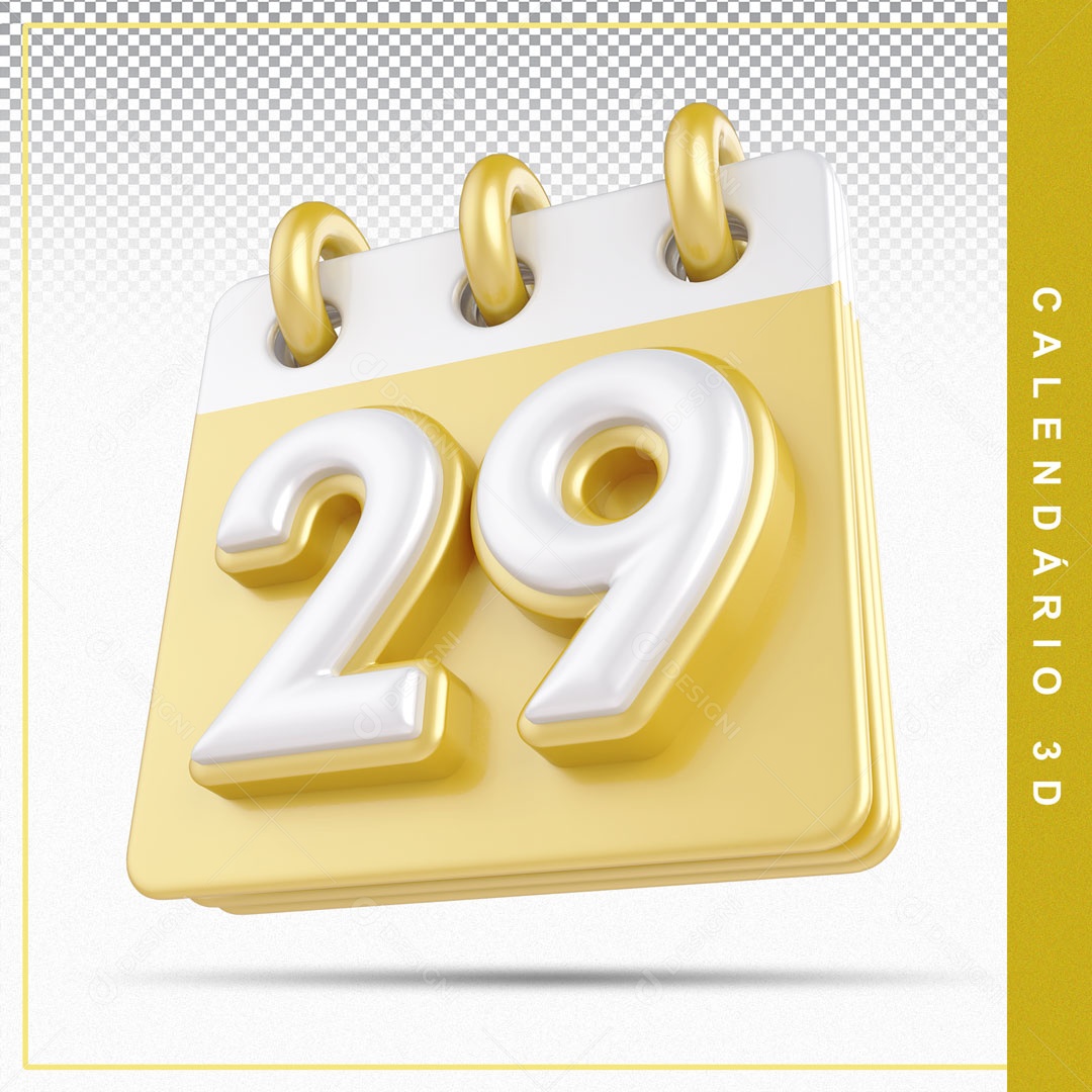 Elemento De Calendario Branco E Dourado Dia 29 Para Composição PSD