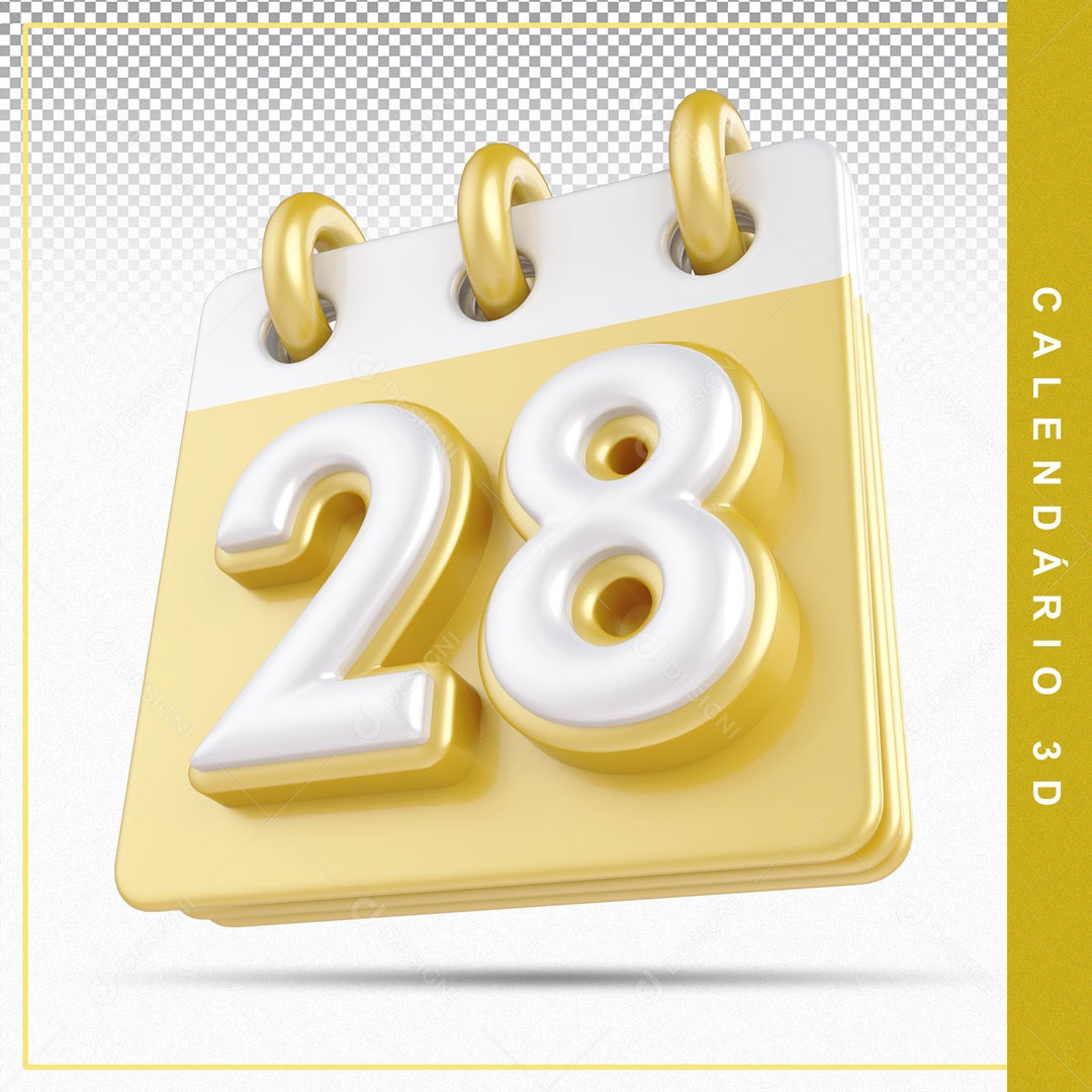 Elemento De Calendario Branco E Dourado Dia 28 Para Composição PSD
