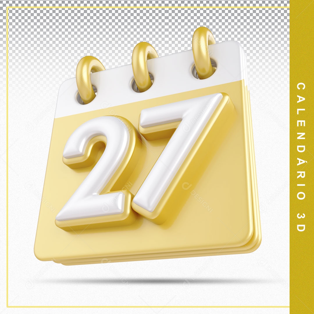 Elemento De Calendario Branco E Dourado Dia 27 Para Composição PSD