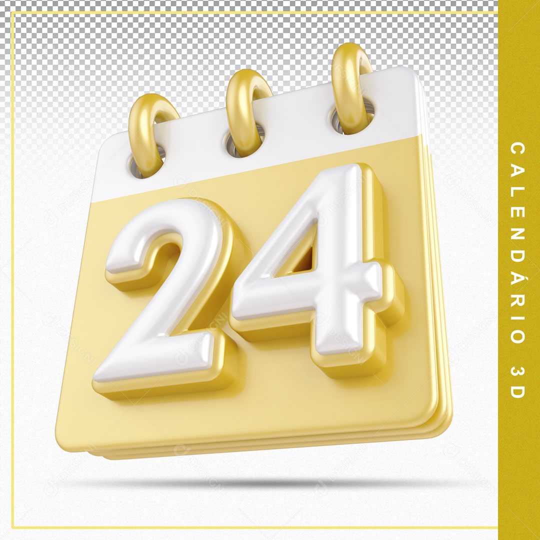 Elemento De Calendario Branco E Dourado Dia 24 Para Composição PSD