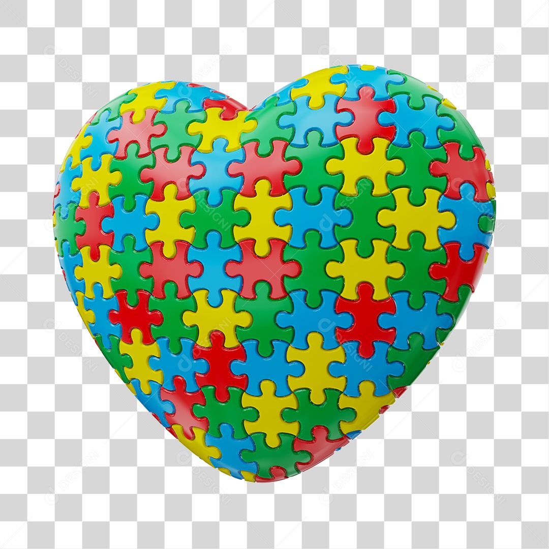 Coração Colorido De Quebra Cabeça Elemento 3D Do Dia Do Autismo PNG Transparente