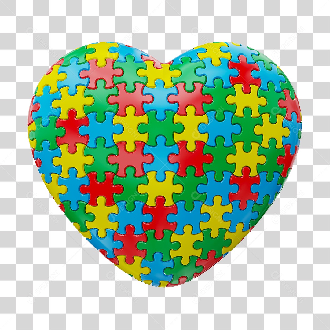 Coração Colorido De Quebra Cabeça Elemento 3D Do Dia Do Autismo PNG Transparente
