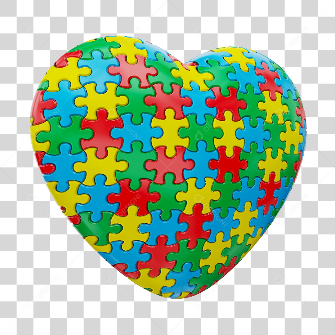 Coração Colorido De Quebra Cabeça Elemento 3D Do Dia Do Autismo PNG Transparente