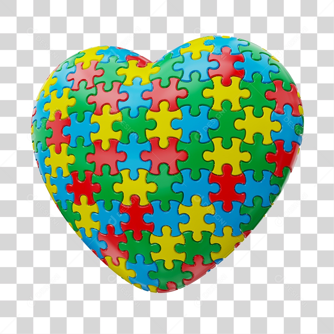 Coração Colorido De Quebra Cabeça Elemento 3D Do Dia Do Autismo PNG Transparente