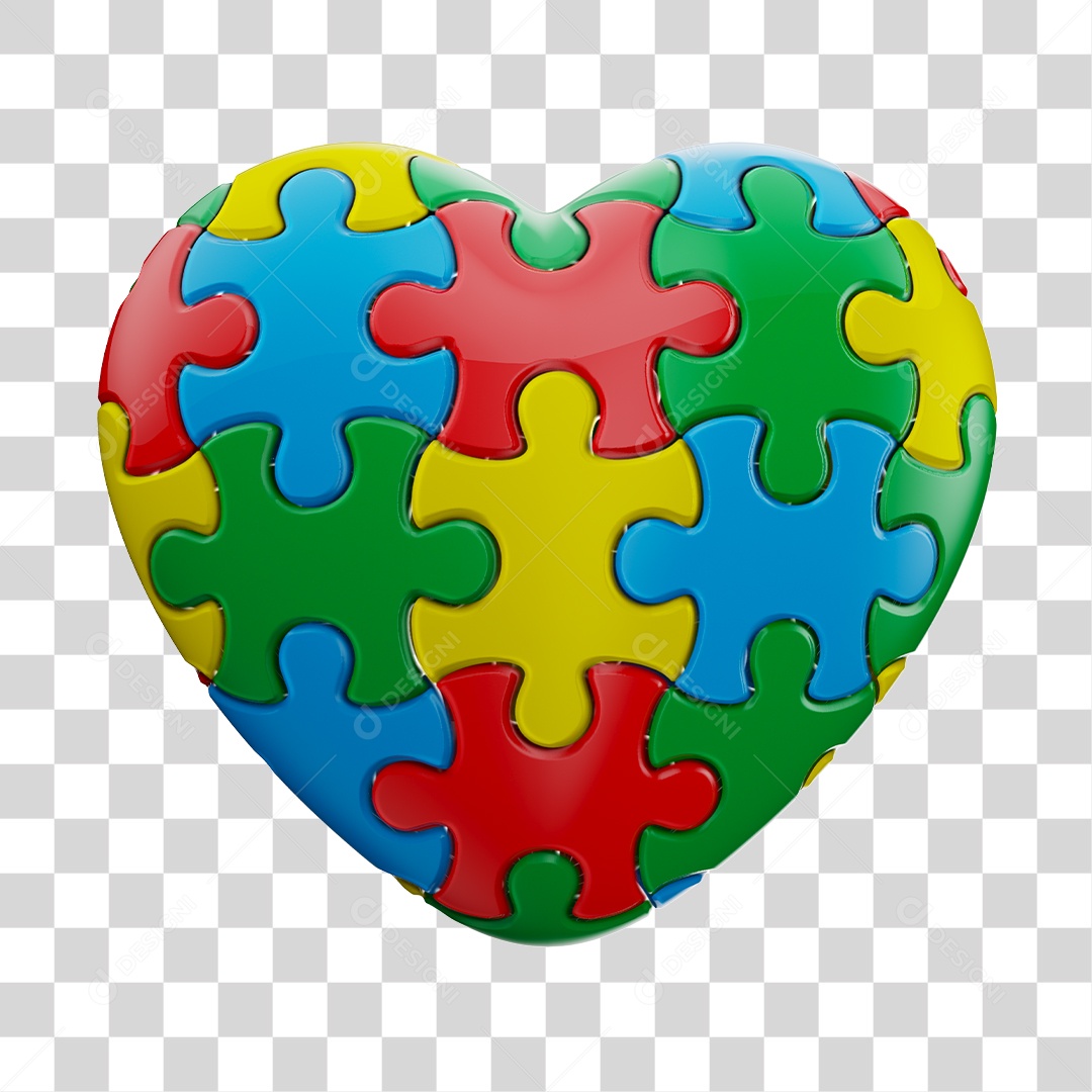 Coração Colorido De Quebra Cabeça Elemento 3D Do Dia Do Autismo PNG Transparente