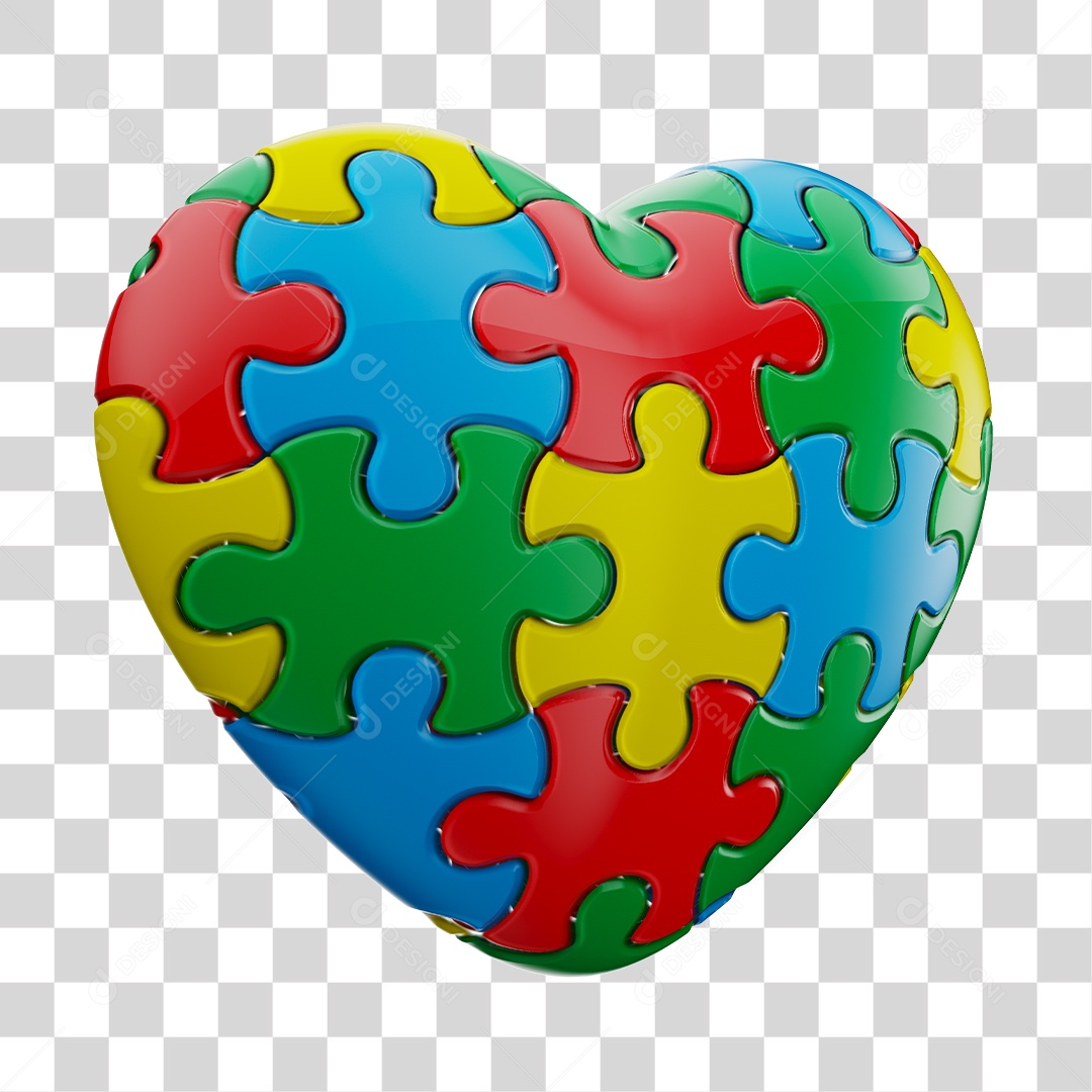 Coração Colorido De Quebra Cabeça Elemento 3D Do Dia Do Autismo PNG Transparente