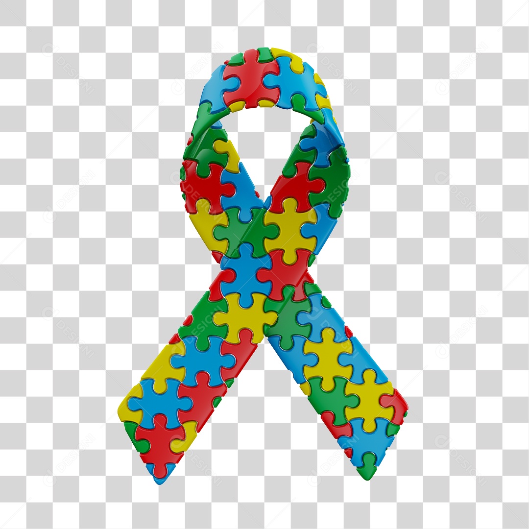 Laço Coloridos De Quebra Cabeça Elemento 3D Do Dia Do Autismo PNG Transparente