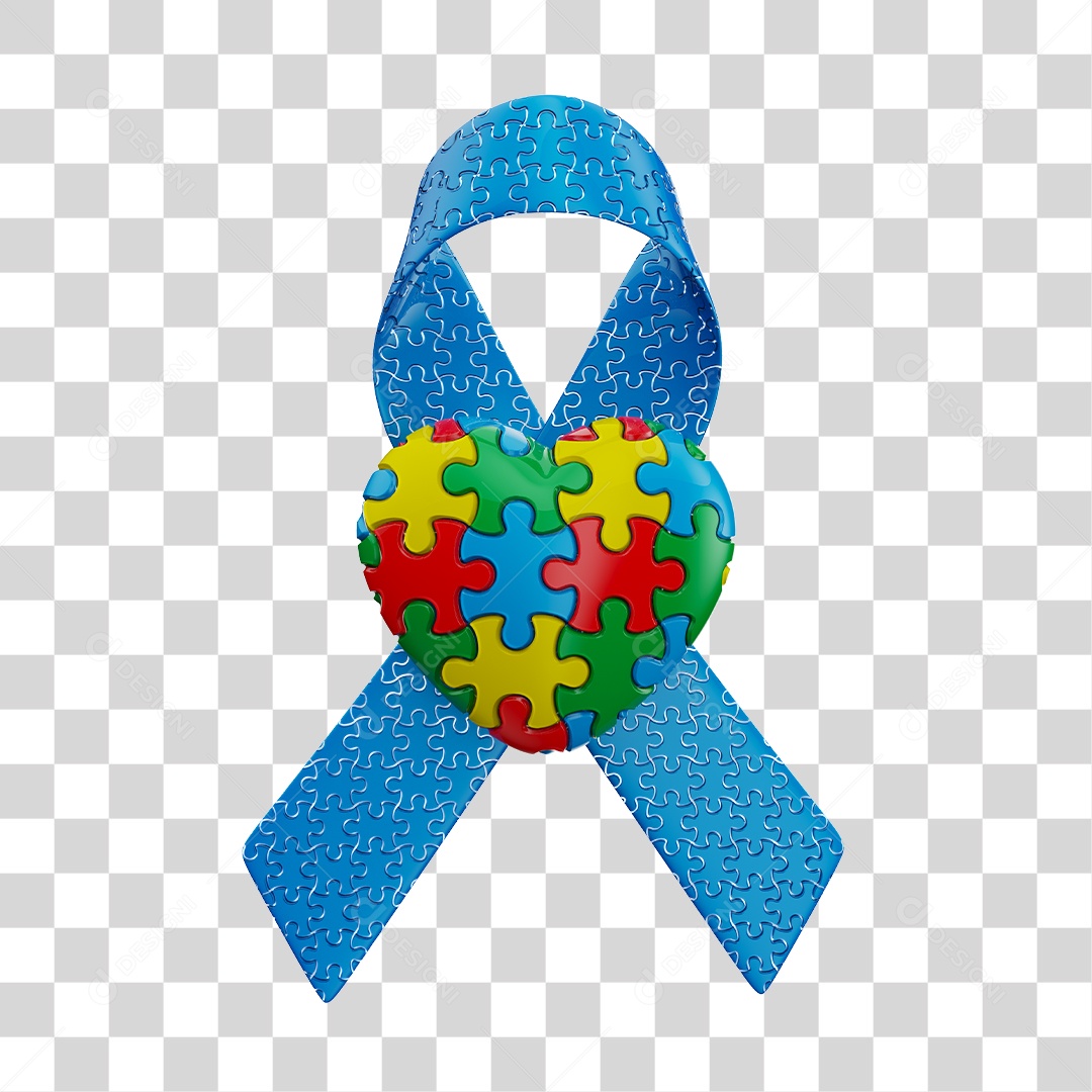 Laço E Coração Elemento 3D Do Dia Do Autismo PNG Transparente