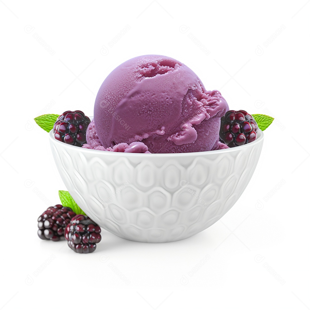 Delicioso sorvete sobre tigela sobre fundo isolado branco