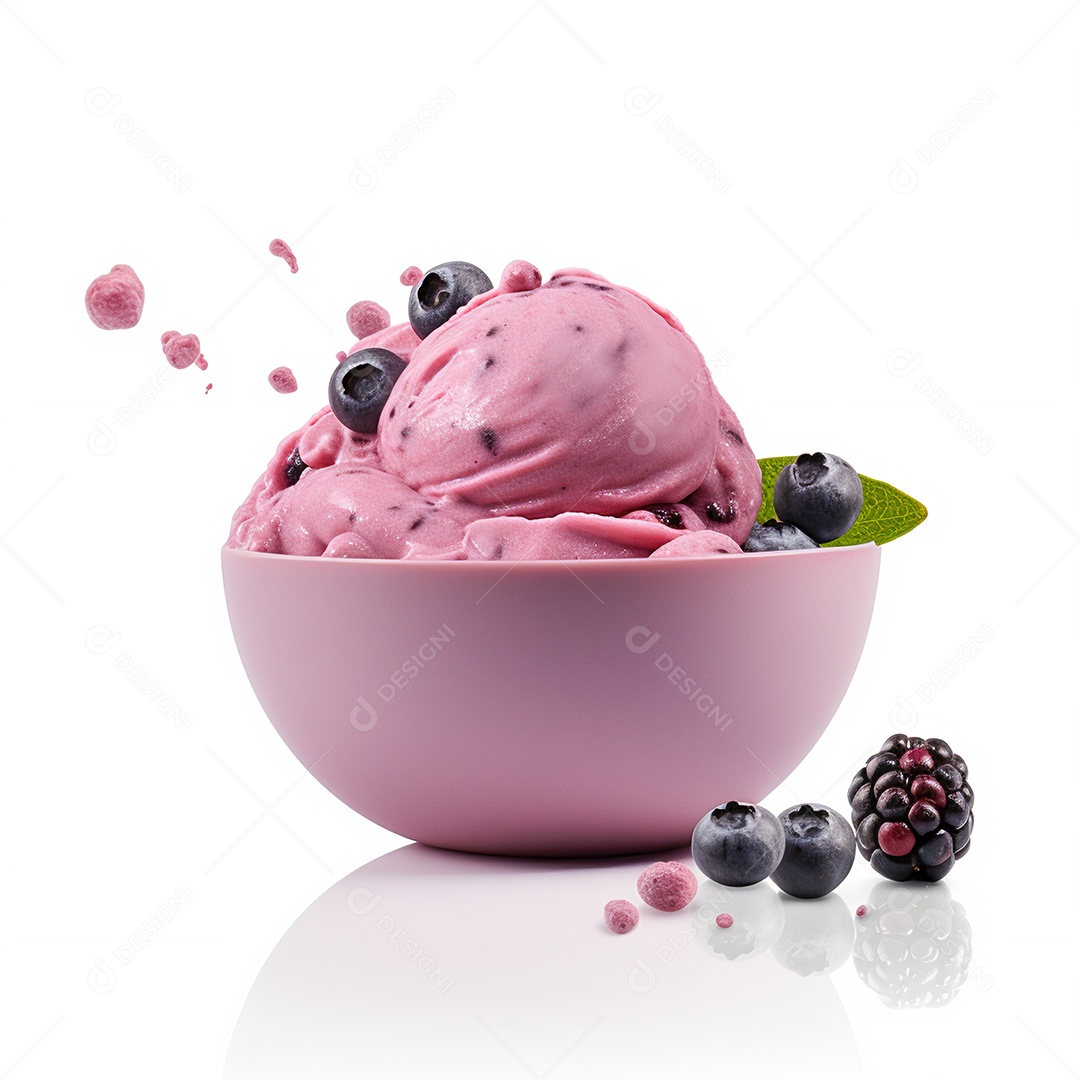 Delicioso sorvete sobre tigela sobre fundo isolado branco