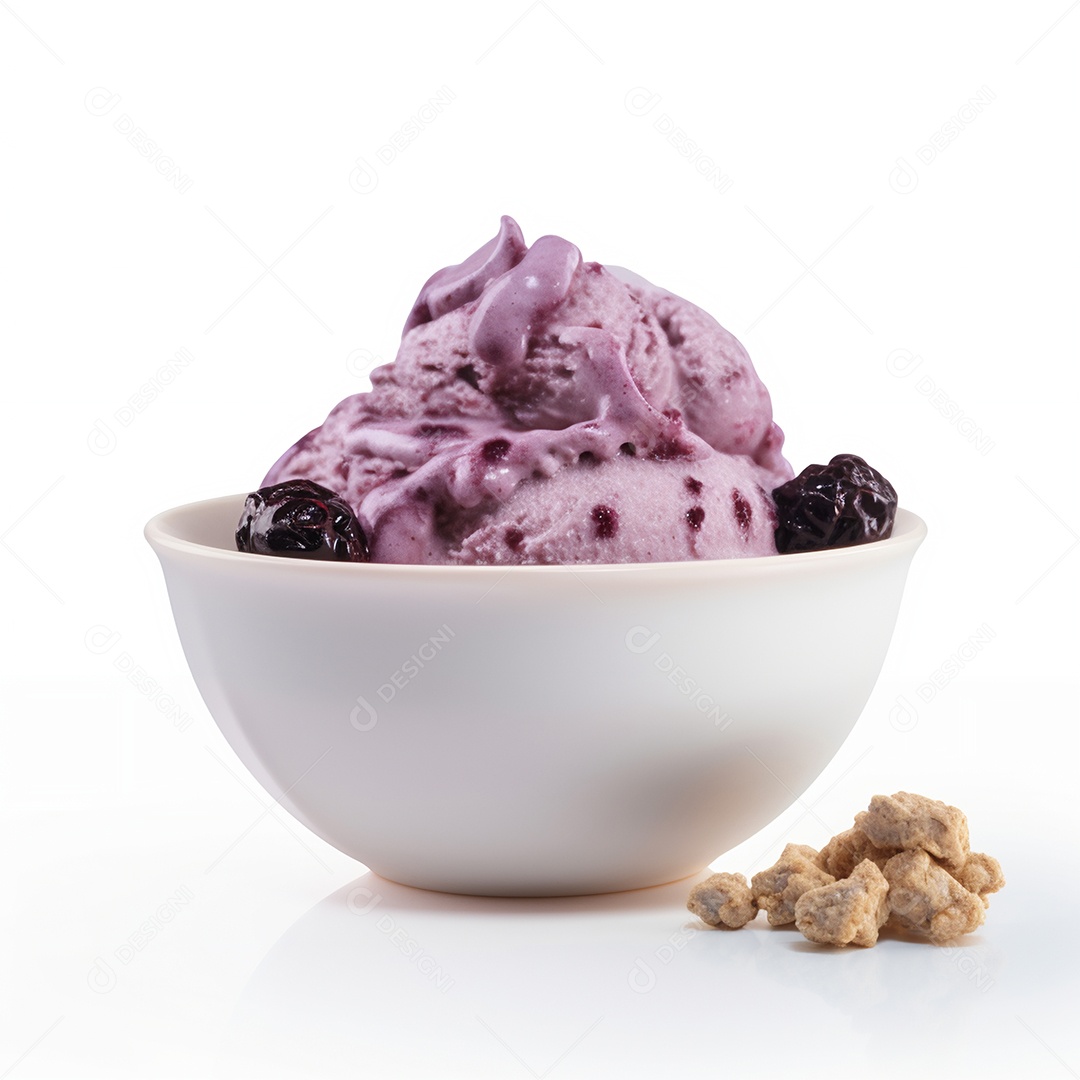 Delicioso sorvete sobre tigela sobre fundo isolado branco