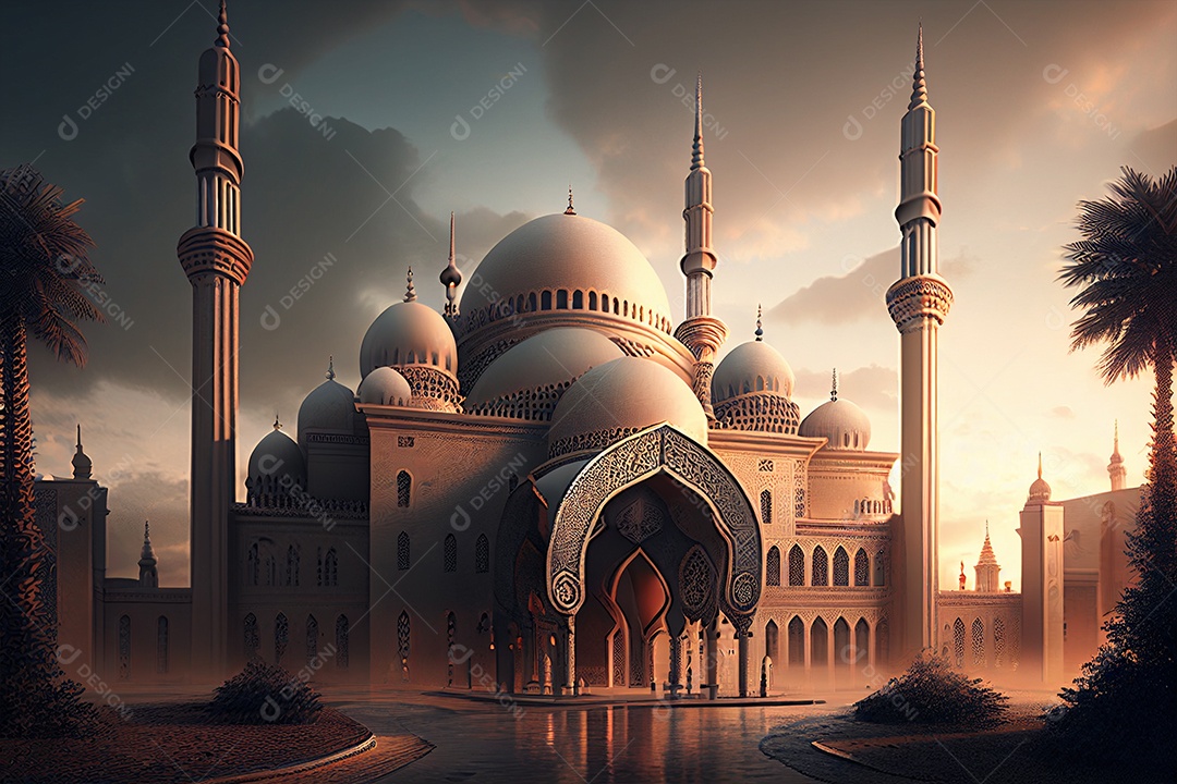 Fundo de Ramadan Kareem com mesquita gerada por IA