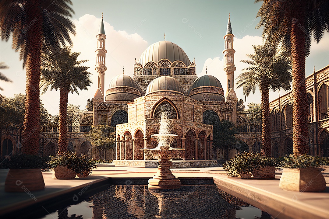 Fundo de Ramadan Kareem com mesquita gerada por IA