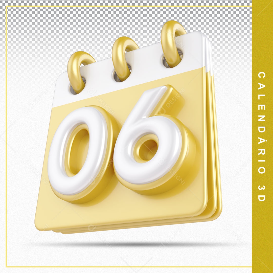 Elemento De Calendario Branco E Dourado Dia 06 Para Composição PSD