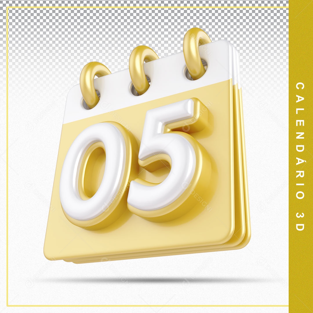 Elemento De Calendario Branco E Dourado Dia 05 Para Composição PSD