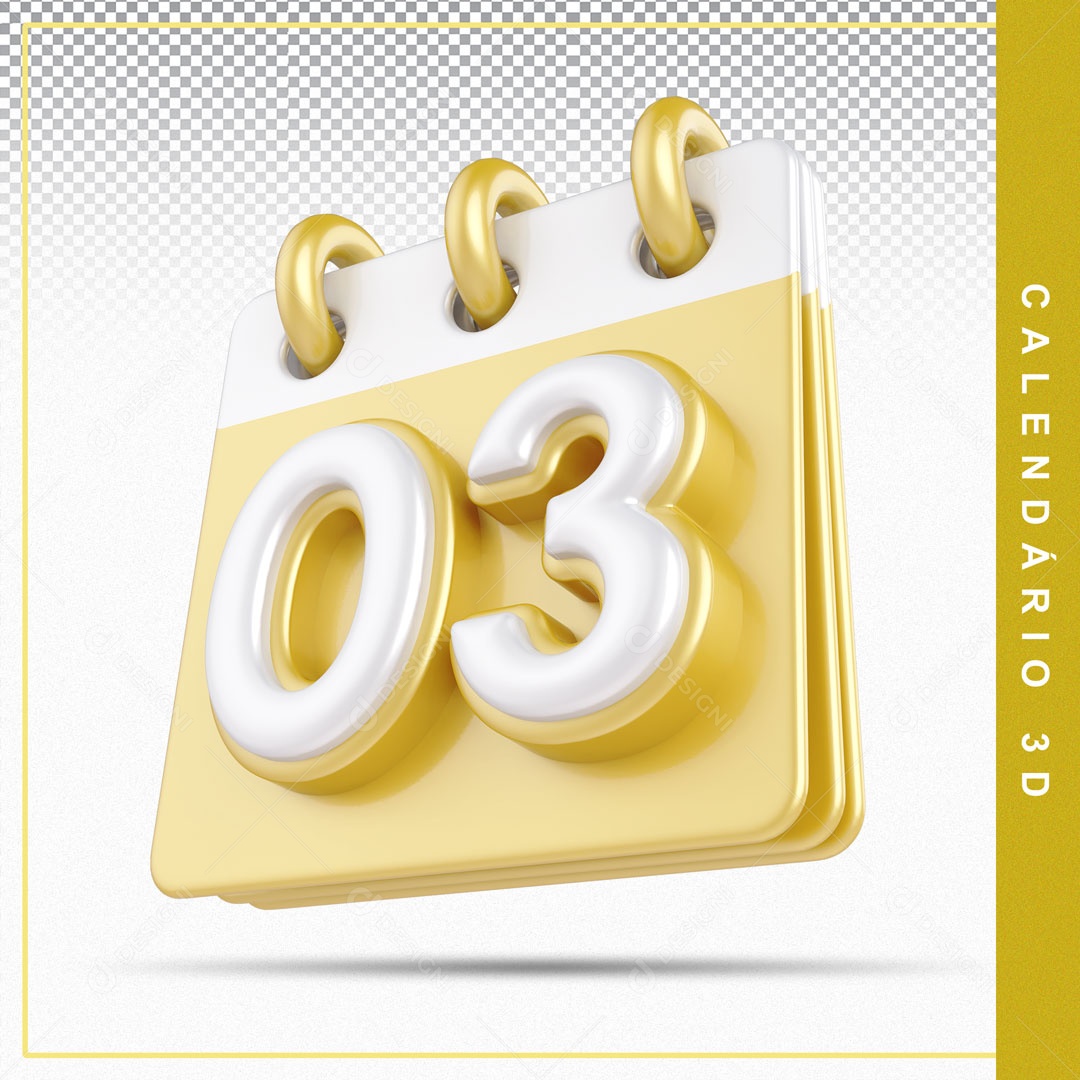 Elemento De Calendario Branco E Dourado Dia 03 Para Composição PSD