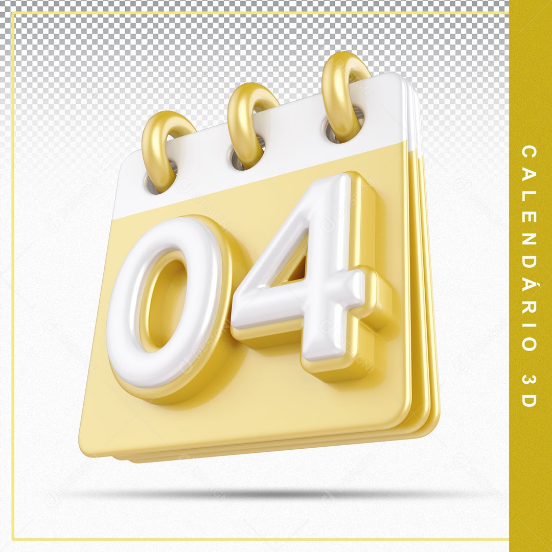Elemento De Calendario Branco E Dourado Dia 04 Para Composição PSD