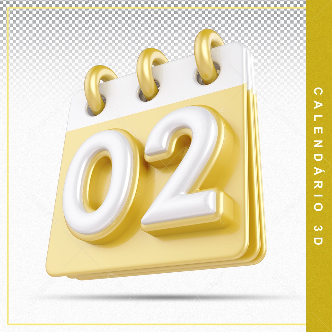 Elemento De Calendario Branco E Dourado Dia 02 Para Composição PSD
