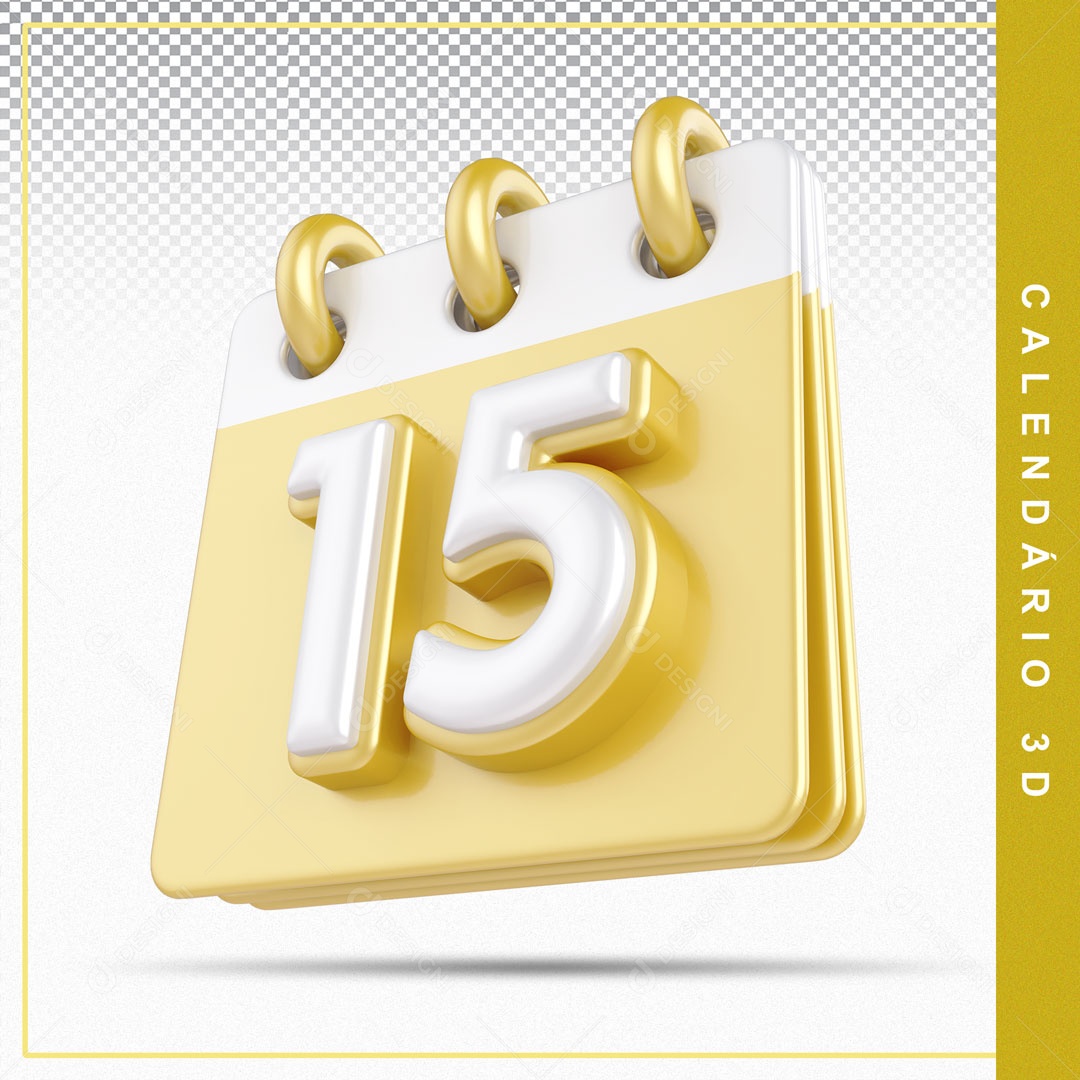Elemento De Calendario Branco E Dourado Dia 15 Para Composição PSD