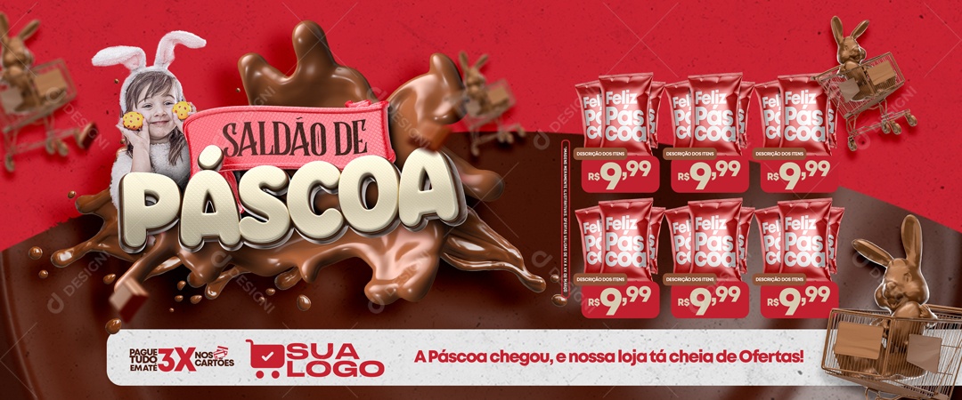 Banner Encarte Saldão de Páscoa Venha Conferir Social Media PSD Editável