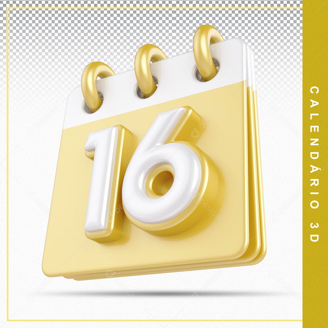Elemento De Calendario Branco E Dourado Dia 16 Para Composição PSD