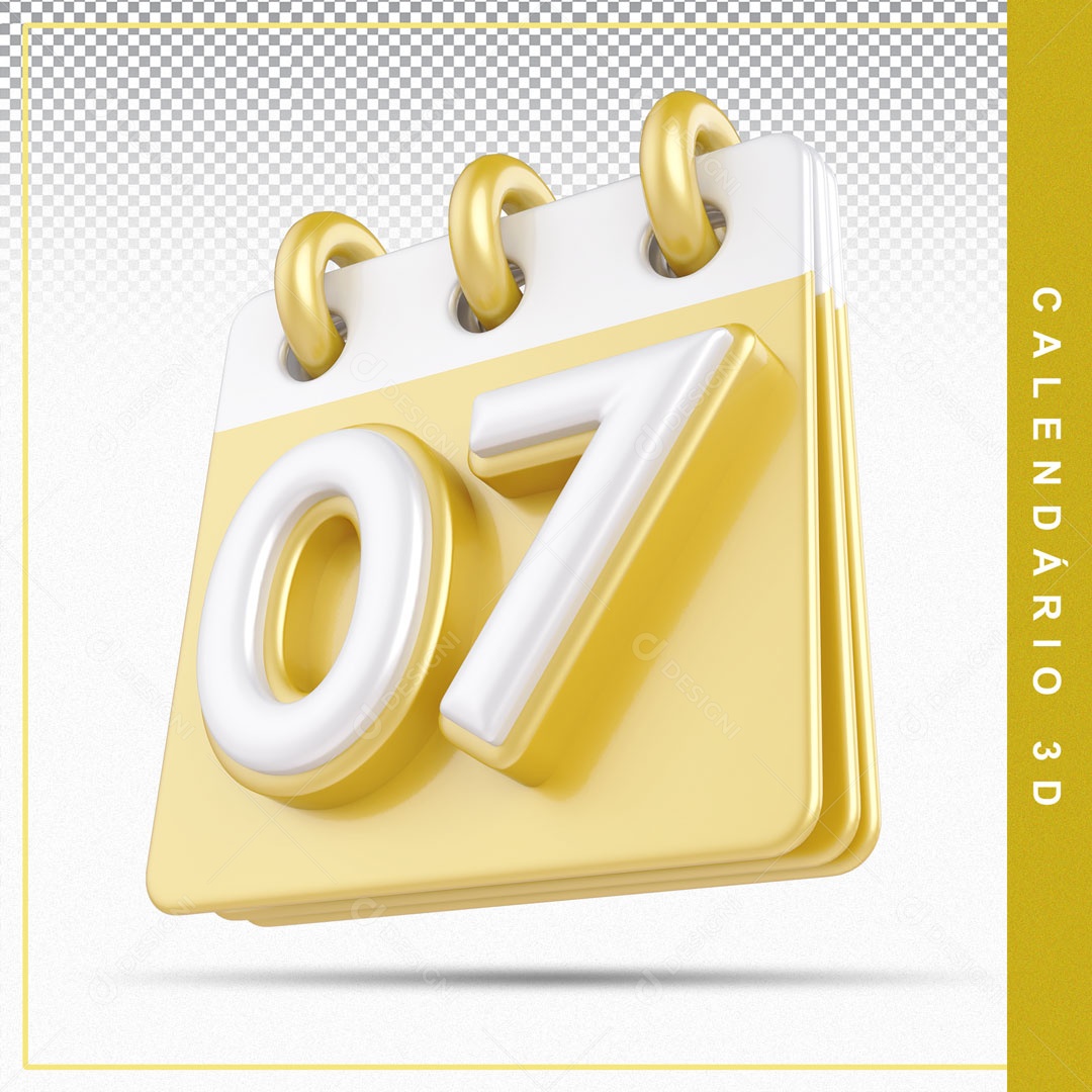 Elemento De Calendario Branco E Dourado Dia 07 Para Composição PSD