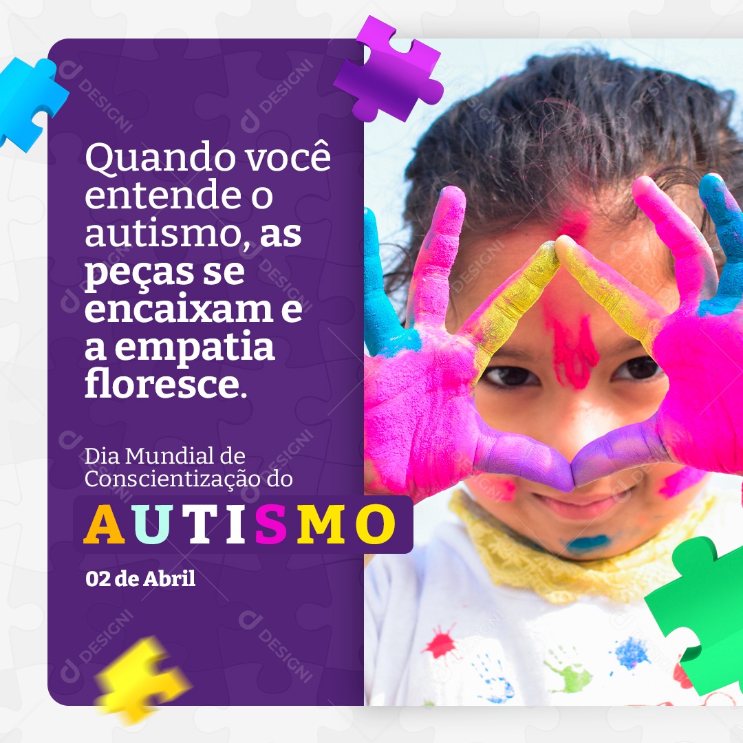 Dia Mundial de Conscientização do Autismo 2 de Abril Social Media PSD Editável