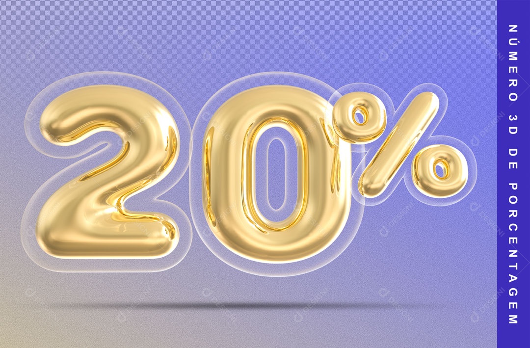 Balão Dourado De 20% Desconto Elemento 3D Para Composição PSD
