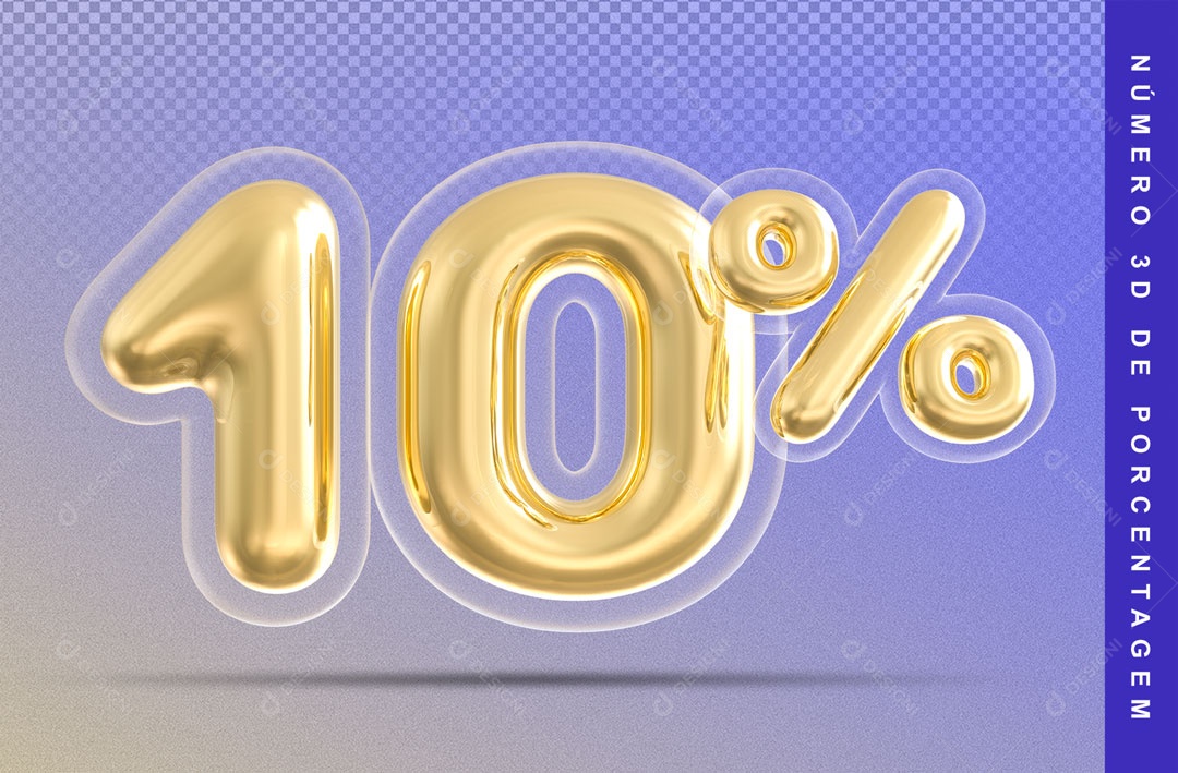 Balão Dourado De 10% Desconto Elemento 3D Para Composição PSD