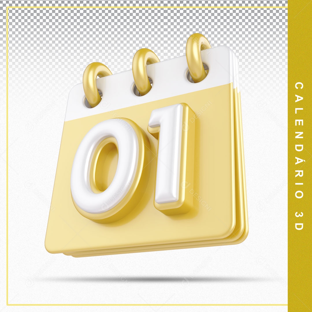 Elemento De Calendario Branco E Dourado Dia 01 Para Composição PSD