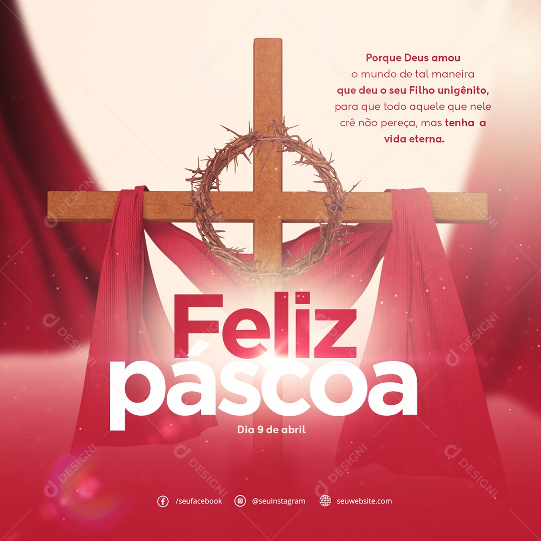 Feliz Páscoa Dia 9 de Abril Social Media PSD Editável