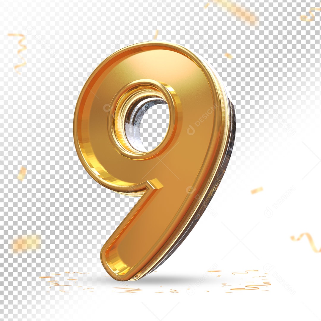 Elemento De Numero 9 Dourado Para Composição PSD
