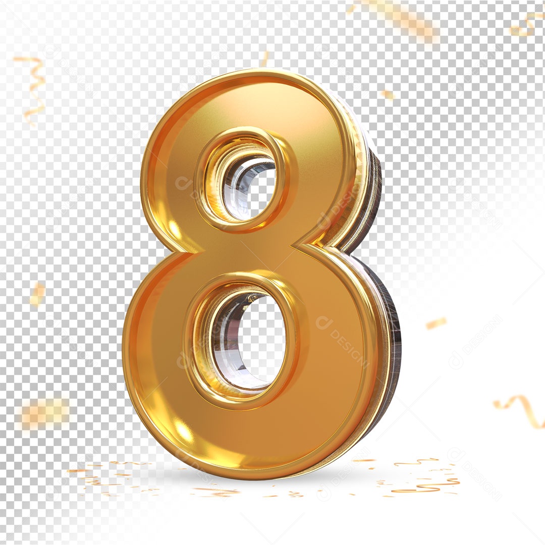 Elemento De Numero 8 Dourado Para Composição PSD