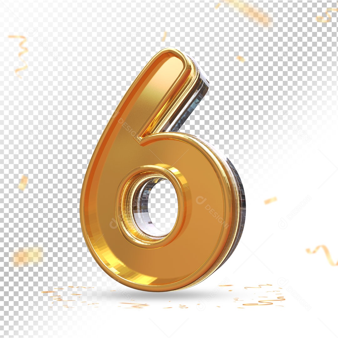 Elemento Dourado De Numero 6 Para Composição PSD