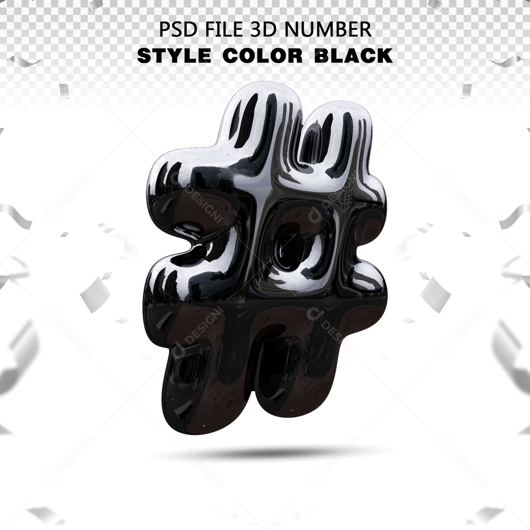 Icone Preta # hashtag Elemento 3D PSD