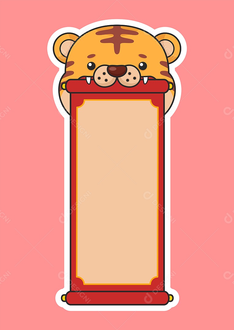 Pergaminho mordedor de tigre bonito do ano novo chinês Vetor EPS
