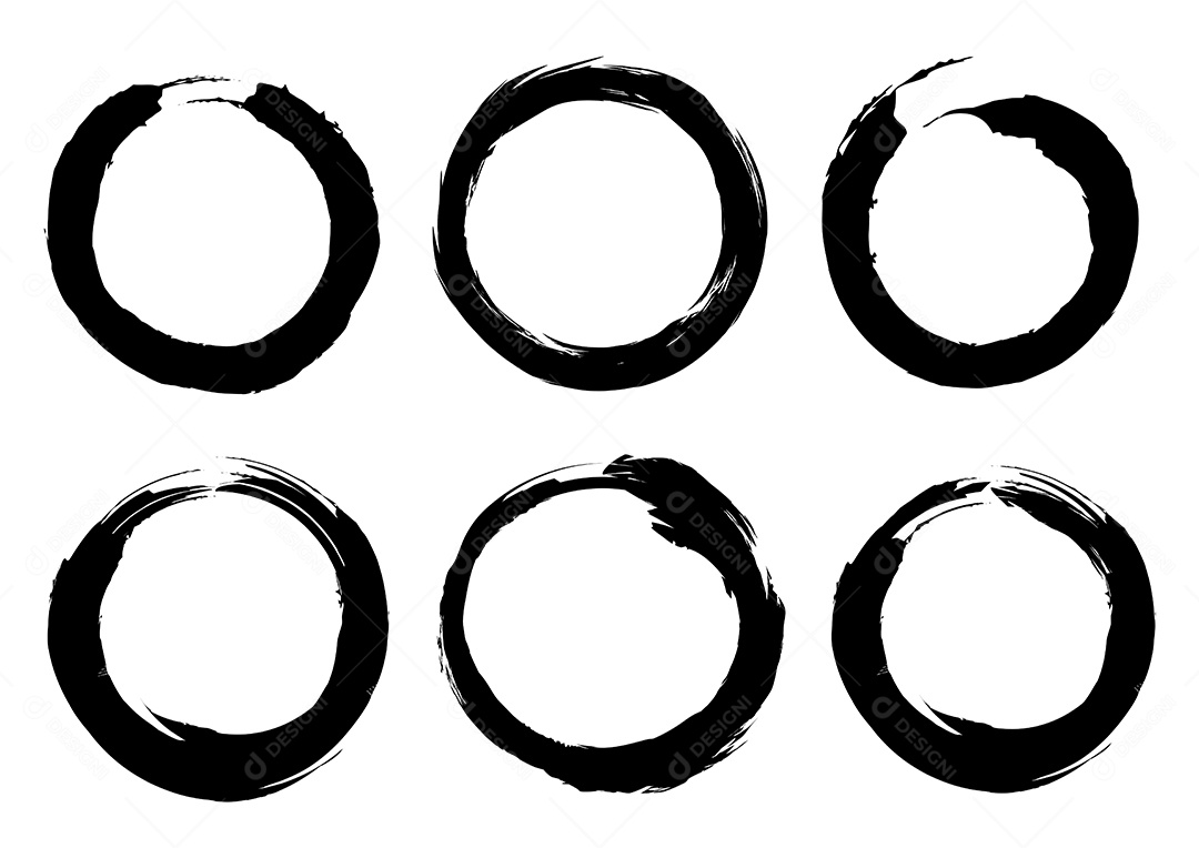 Conjunto De Coleção De Quadros De Borda De Pincel Grunge Isolado Círculo Vetor EPS