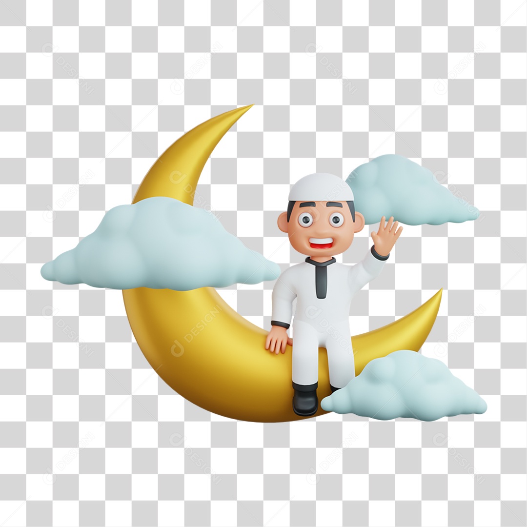 Elemento 3D Personagem Muçulmano para Composição PNG Transparente