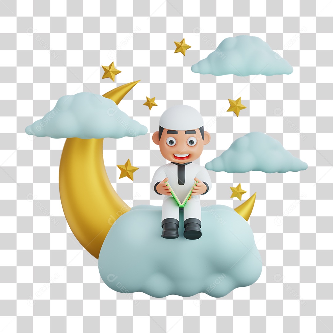Elemento 3D Personagem Muçulmano para Composição PNG Transparente