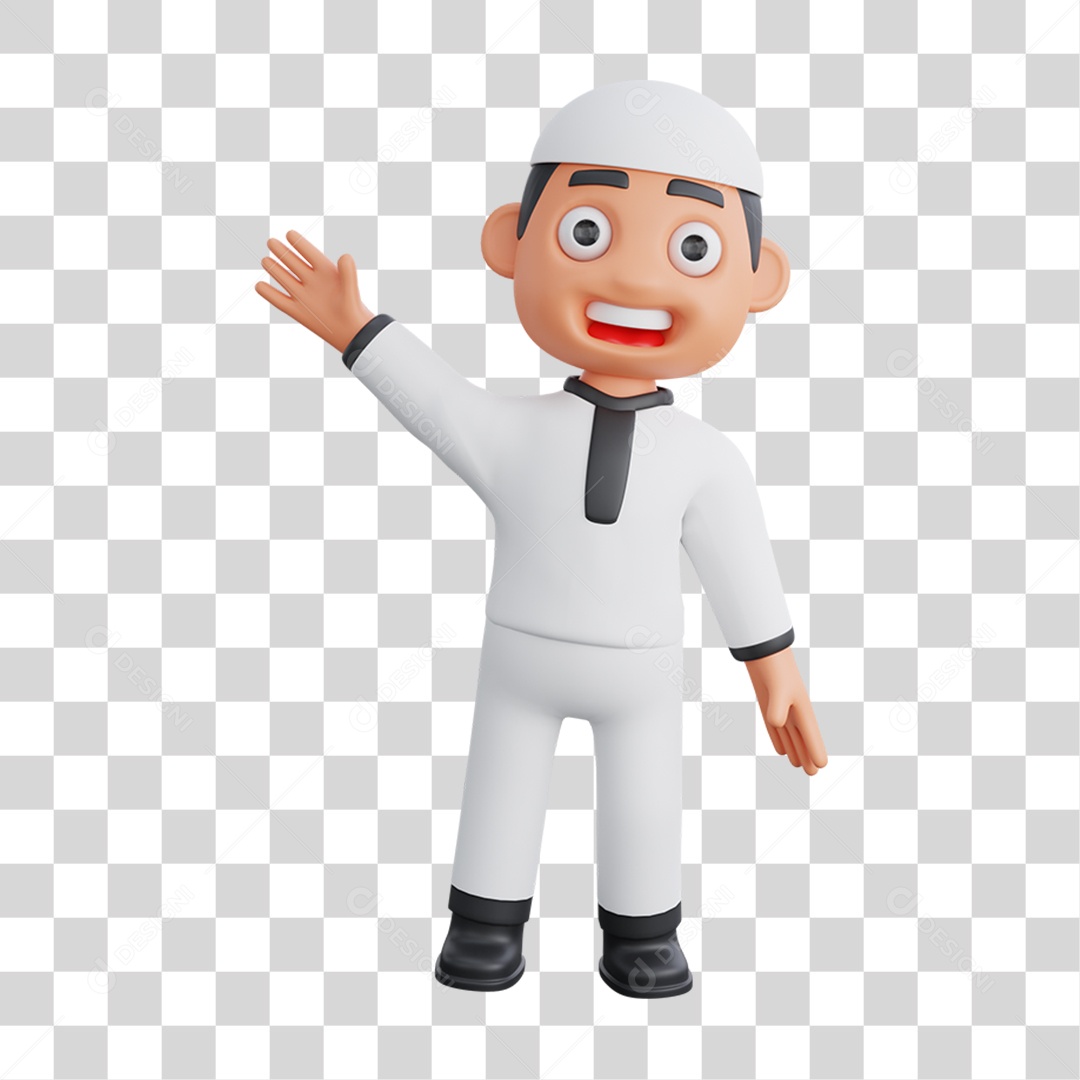 Elemento 3D Personagem Muçulmano para Composição PNG Transparente