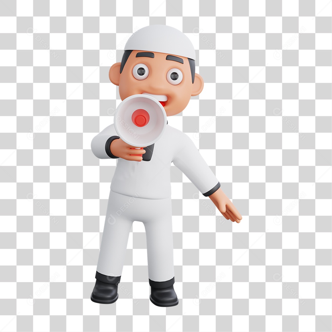Elemento 3D Personagem Muçulmano para Composição PNG Transparente