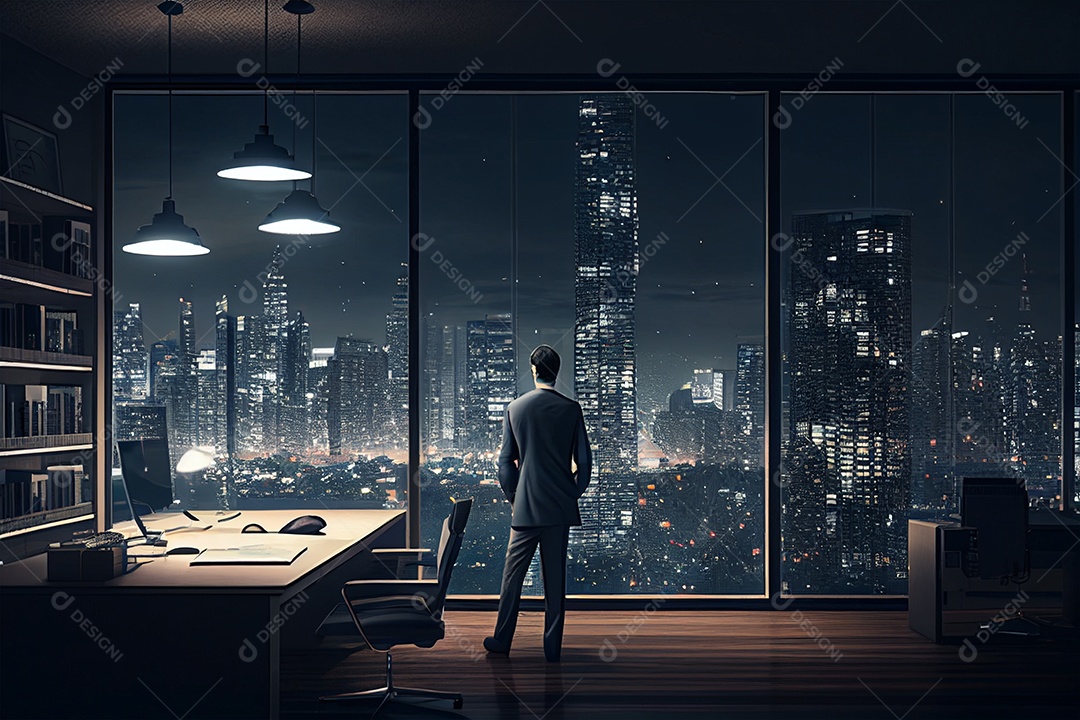 Fundo escritório moderno com paisagem urbana 3D gerada por IA