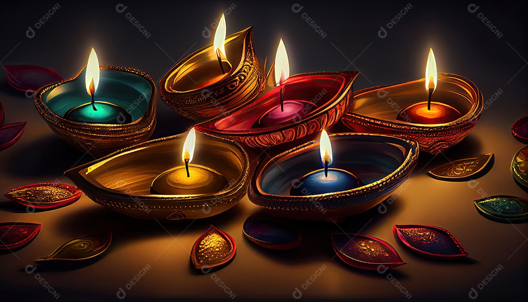 Diwali o triunfo da luz e bondade Festival hindu das luzes celebração Diya lamparinas a óleo 24 de outubro.