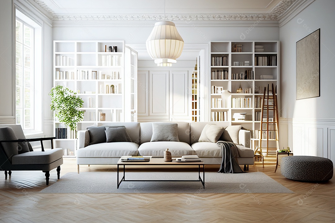 Decoração de sala design de interiores para casa estilo moderno industrial gerado por IA