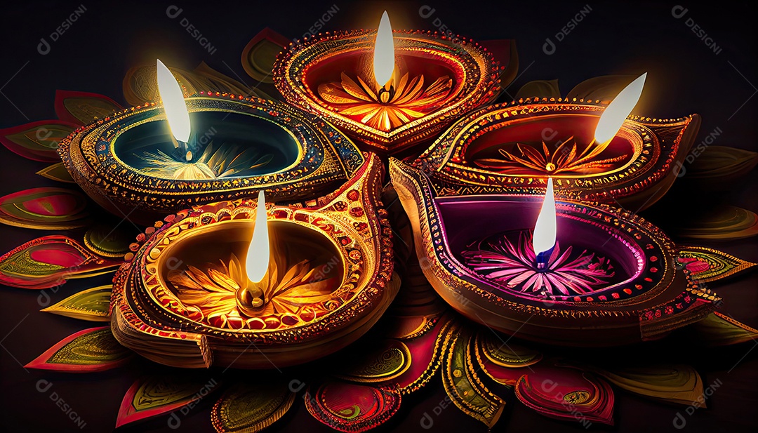 Diwali o triunfo da luz e bondade Festival hindu das luzes celebração Diya lamparinas a óleo 24 de outubro.